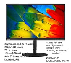 24 inch IPS 2k borderless Lenovo monitor 75Hz, 100%sRGB  100/100