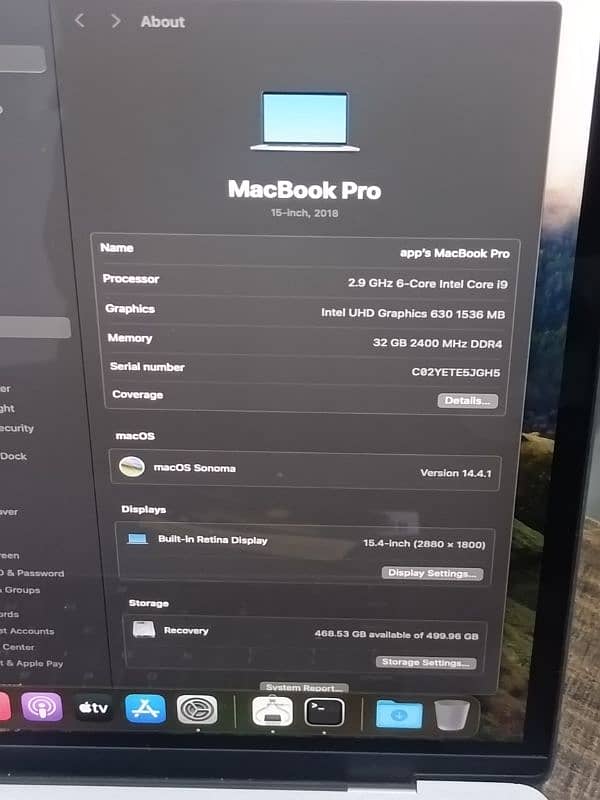 MACBOOK PRO 2018 CTO MODLE 15 INCH TOUCHBAR CORE I9 32GB RAM 512GB SSD 8