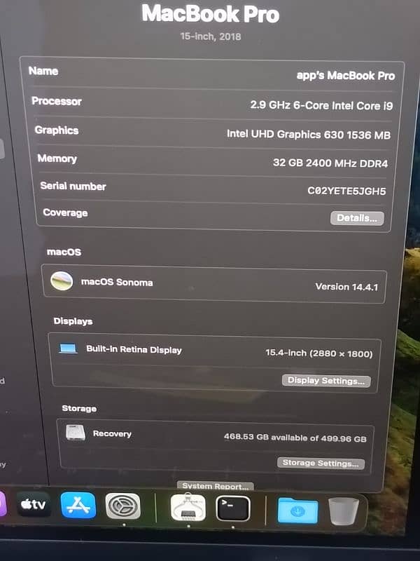 MACBOOK PRO 2018 CTO MODLE 15 INCH TOUCHBAR CORE I9 32GB RAM 512GB SSD 9