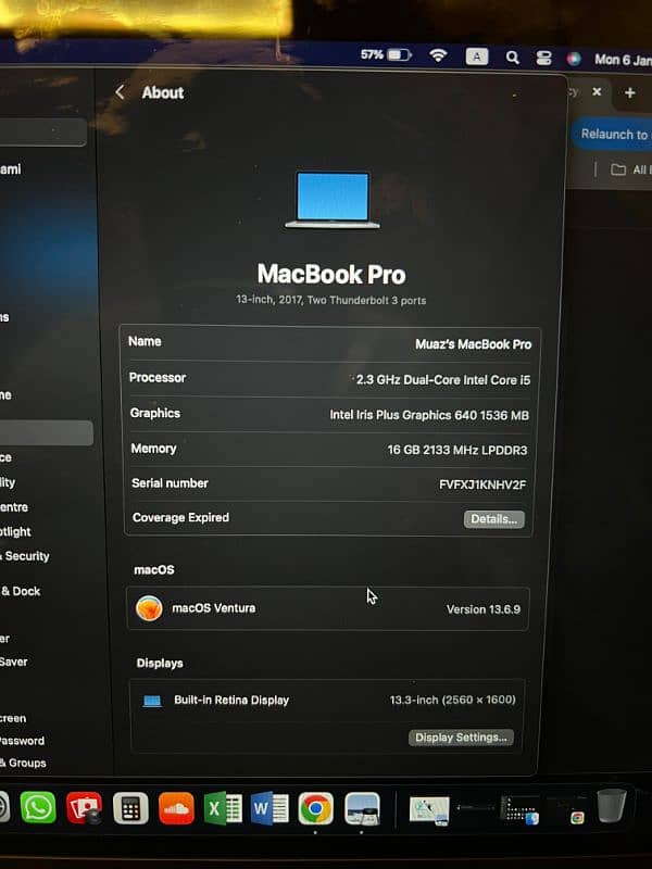 Macbook Pro 2017 16GB/256GB 13 inch 2