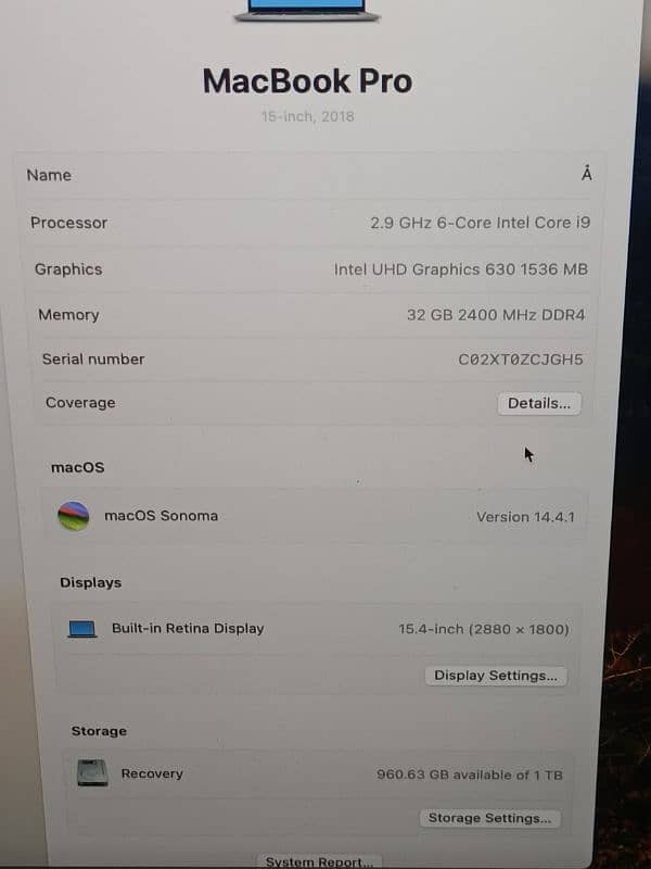 MACBOOK PRO 2018 15 INCH TOUCHBAR CORE I9 32GB RAM 1TB SSD 4GB CARD 7