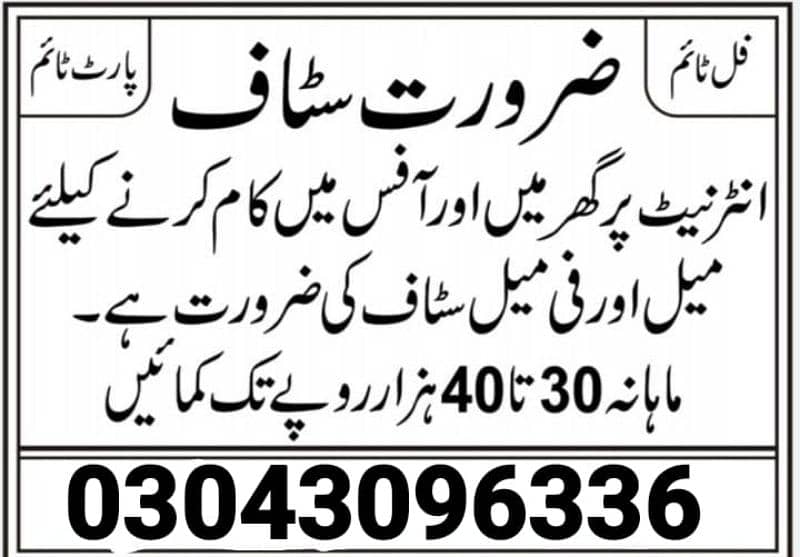 Online work available all over the Pakistan 0