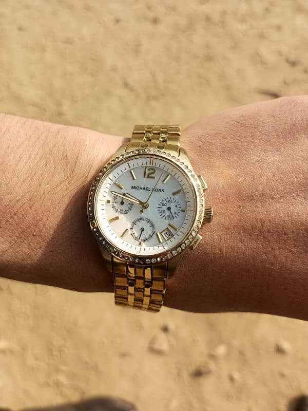 Michael kors branded white/yellow gold toned steel watch Ref:MK-5019 3