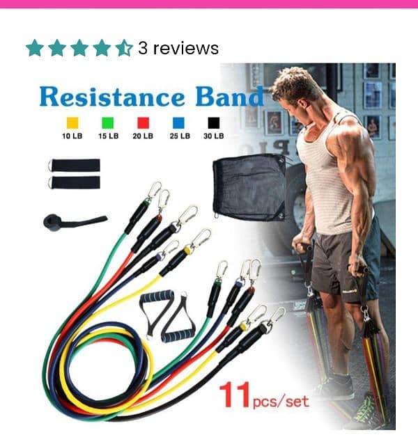 11 PCS Latex Resistance Band Set Exercise Fitness Workout Set 0