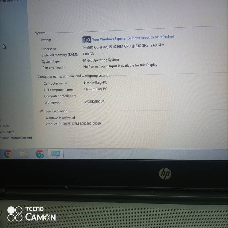 HP LAPTOP COREi5 4genration 0