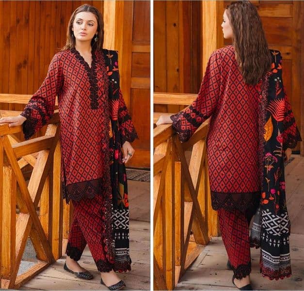 Elegant Viscose Digital Printed Suit Set - 3 Pcs in Maroon 1