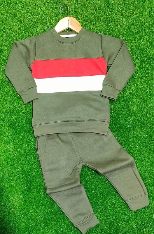 STYLISH BOYS COTTON FLEECE TRACKSUIT–2 PCS SET,GREEN 0