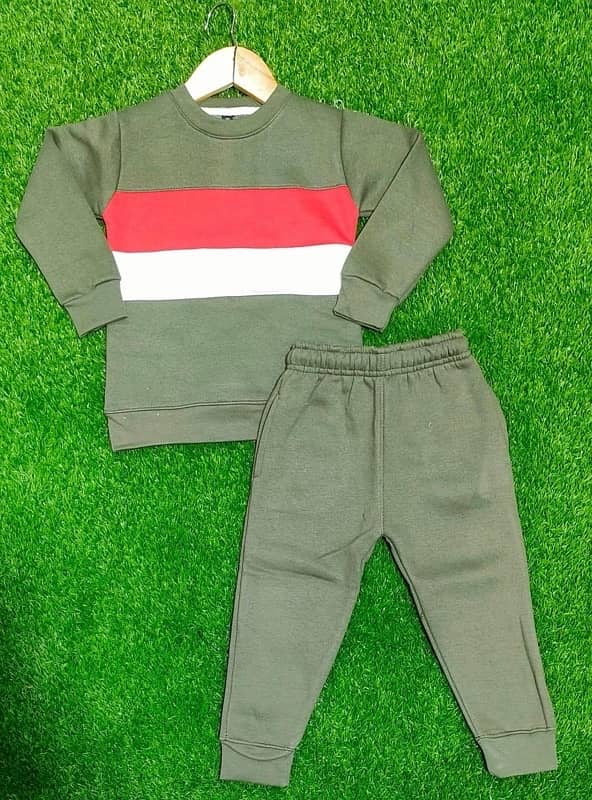 STYLISH BOYS COTTON FLEECE TRACKSUIT–2 PCS SET,GREEN 2