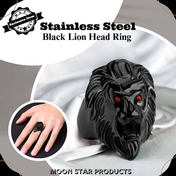 Black lion head steel ring 1