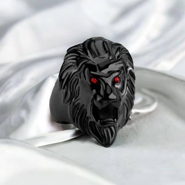 Black lion head steel ring 2