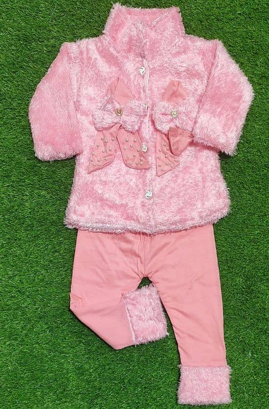 charming girls fleece fur shirt and truser sute 0