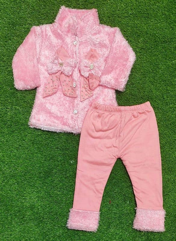 charming girls fleece fur shirt and truser sute 2