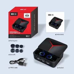 M90 Pro Earbuds Box pack with Power Bank option