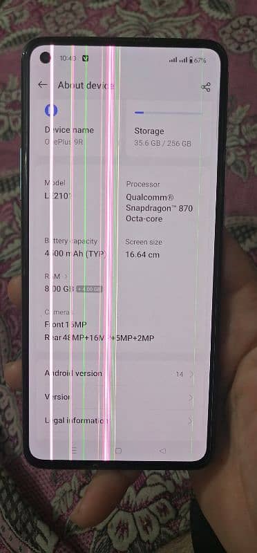 One Plus 9R 8+4  256 Gb Memory 6