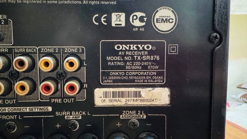 Onkyo tx 876 amplifier 7.1 6