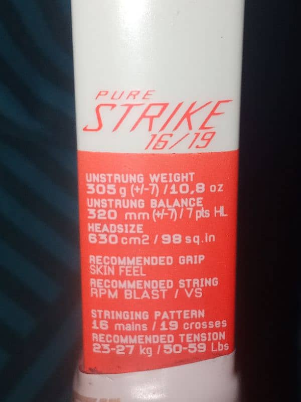 tennis racket. . . . . . . . BabolatPure Strike 100 16/19 (used) 3