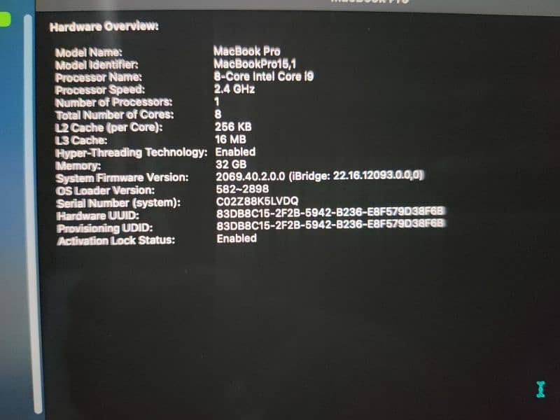 MacBook pro 2019  i-9 32gb 4