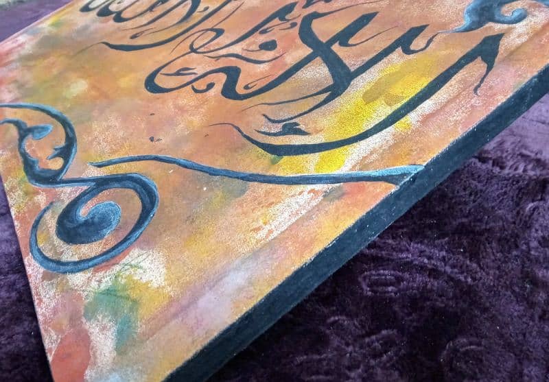 Ethereal paint splattering with a arabesque  on three canvas 2