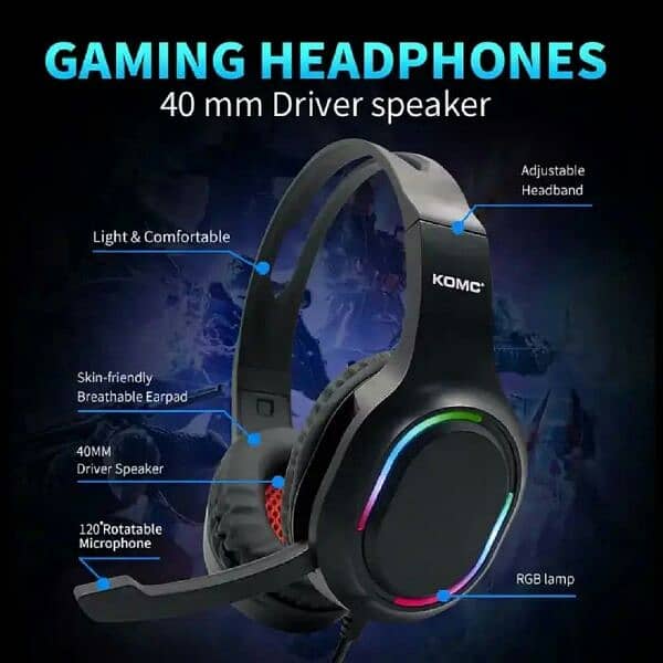 Gaming Headset with immersive 3D sound and adjustable Noice cancelling 0