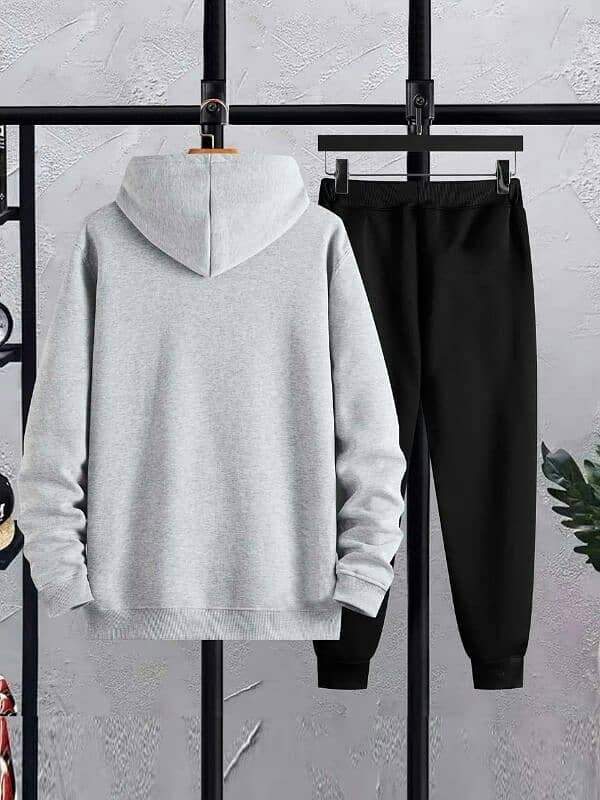 Men's Fleece hoodie track suit - 2 pcs grey printed set 2