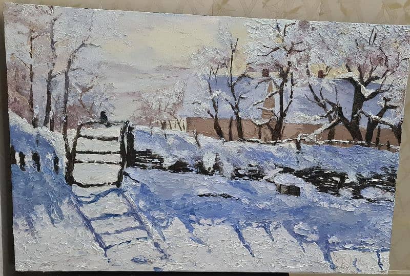 Snowy landscape painting 3D Claude Monet recreation 1