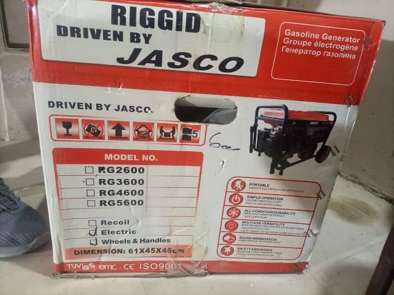 JASCO RIGGID 3.5 KVA GAS-OLINE GENERATOR WITH BATTERY ,WHEELS,GASKIT 2