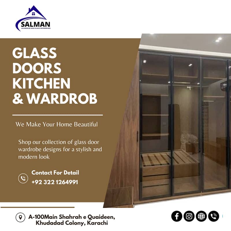 glass door wardrobe/kitchen glass door/glass work/decoration 0