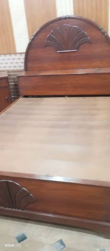 WOODEN BED WITH SIDE TABLES AND MATTRESS AND EXTRA SPACE FOR ITEMS 9