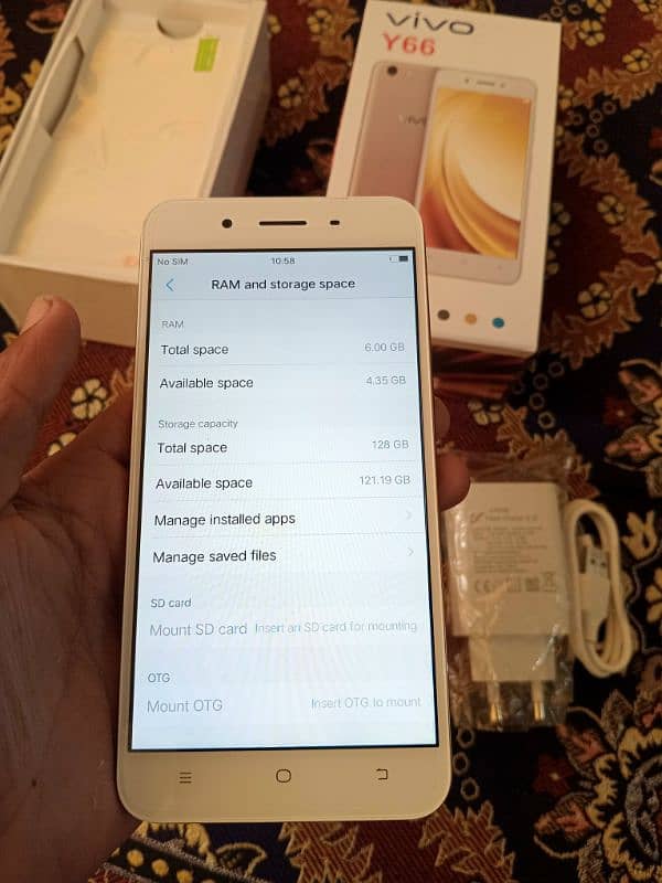 smart phone vivo y66, 6/128 gb , complte Box charger 3