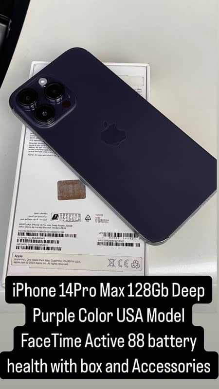 IPhone 14Pro Max 128gb Deep Purple PTA Approved 0