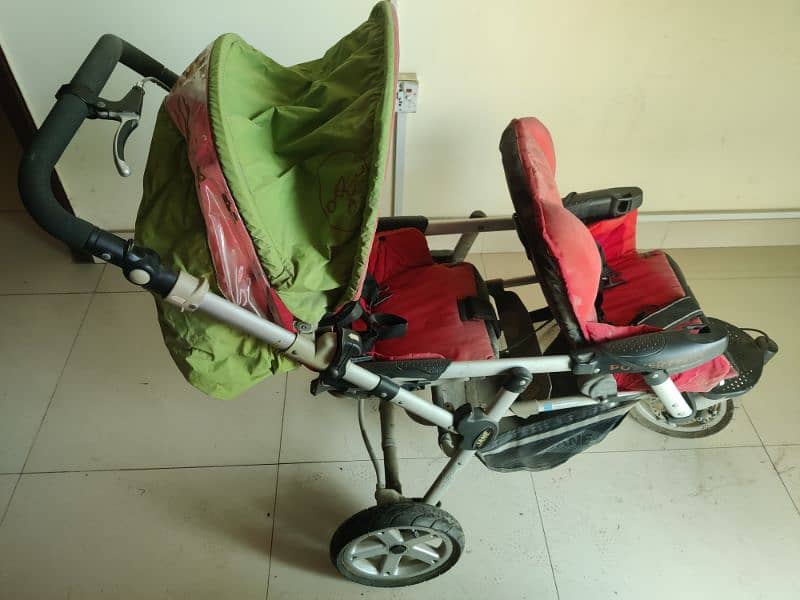 TWIN PRAM BUGGY JANE OFF ROAD SWIVEL DISC BRAKES 4