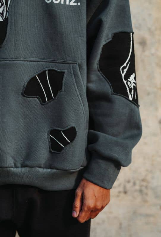 Chaanpien Gray Patchwork Oversized Hoodie (L) Size 2