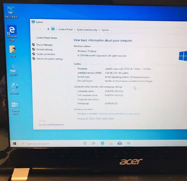 Acer 5th Generation Laptop 4GB Ram 128GB SSD Windows 10 4