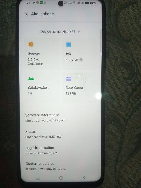 Vivo Y28, 8GB , 128 GB, 6000Mah Battery, in very neat and clean . 4