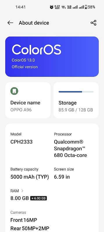 oppo A96 Good condition 10/10 7