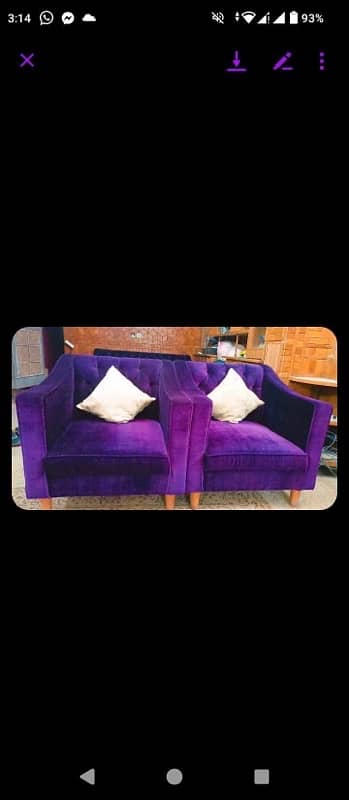 Used Purple Sofa Set with Blue Covers - Like New Condition 1