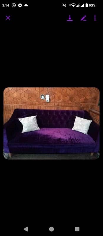 Used Purple Sofa Set with Blue Covers - Like New Condition 2