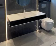 Corian vanity /Kitchen top /cladding /Lage wall/ Lamps/ countertop