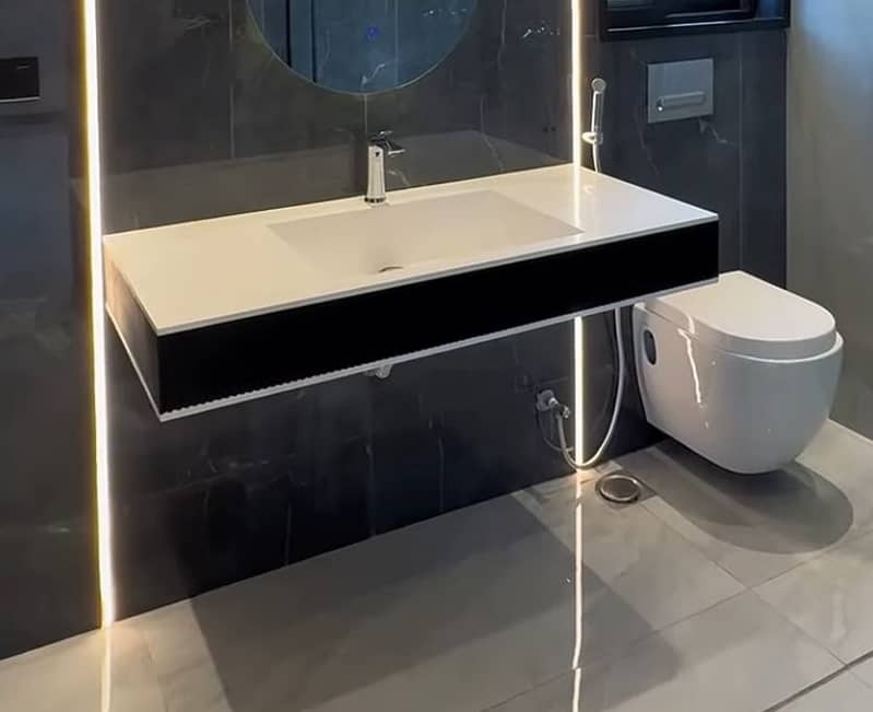 Corian vanity /Kitchen top /cladding /Lage wall/ Lamps/ countertop 0