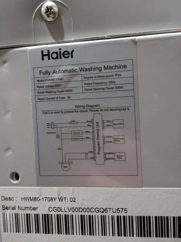 Haier Automatic Washing and drying machine HWM80-1708Y 5