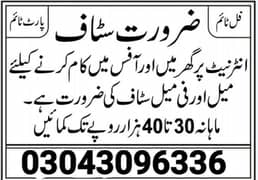 Work available all over the Pakistan