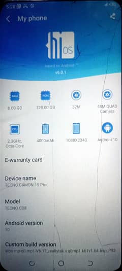 Tecno camon 15pro 6/128 with full box