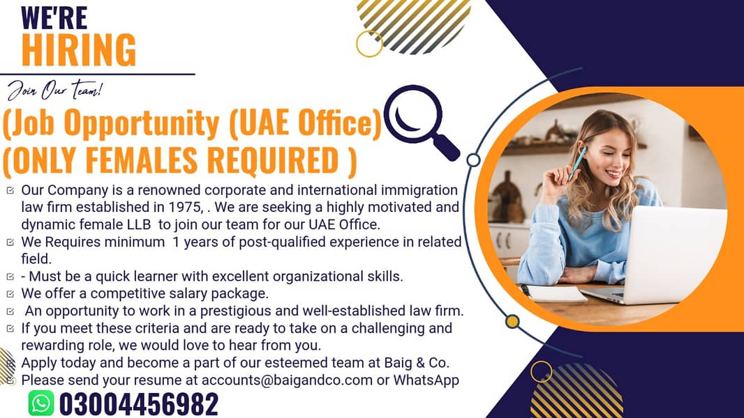 Female Visa Consultant (LLB) for UAE 0