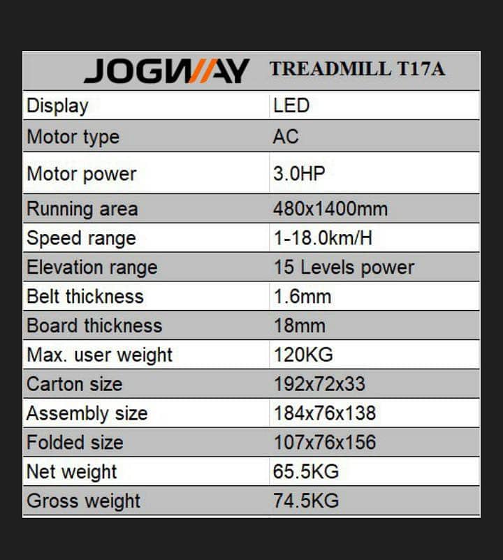 JOGWAY TREADMILL T17-A WITH AUTO INCLINE 1