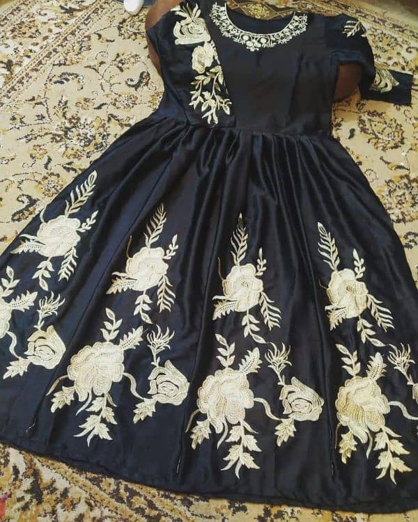 Stunning black Embroidered Shamoz Silk Maxi dree 1pc 1