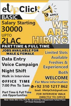 Call center job available for male and female