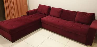 L shaped sofa with side table