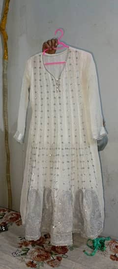 2 pic White beautiful frock with elegant embroidery