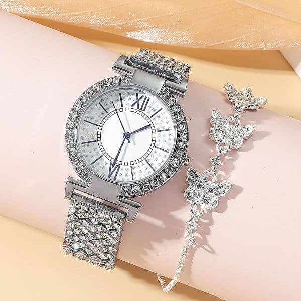 Fashion Quartz Watch with Diamond and Butterfly Bracelet 0