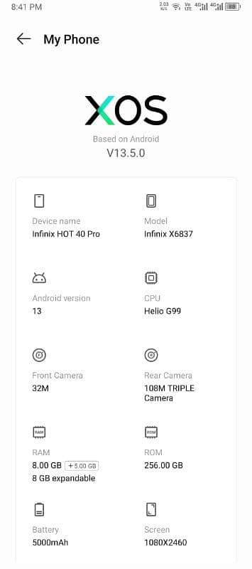 Infinix hot40 pro 8+8/256 3